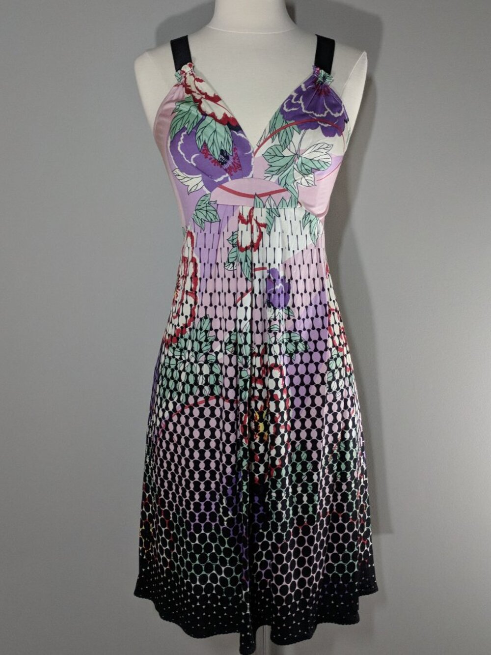 ELIE TAHARI Multi Color Floral Graphic Print Silk Dress Size XS